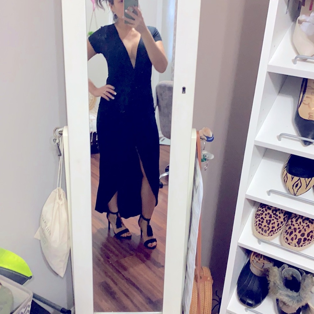 Deep plunge versatile black dress